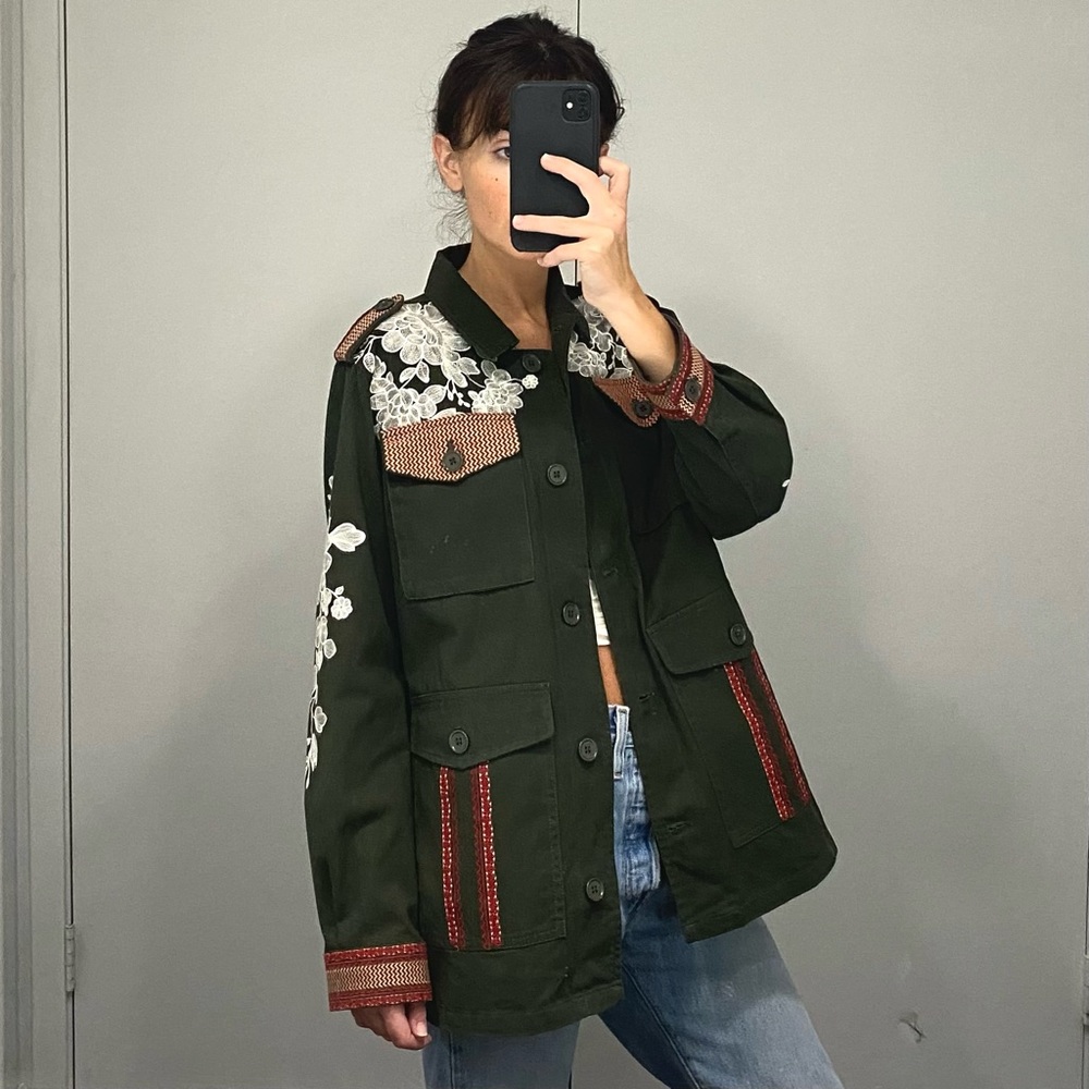 Driftwood Embroidered Military Jacket NWOT